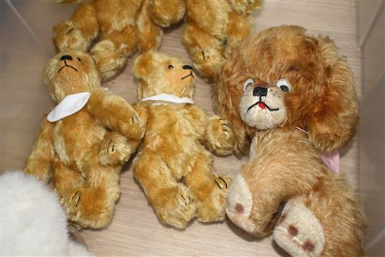 A group of assorted soft toys including teddy bears and soft toy pigs including Steiff